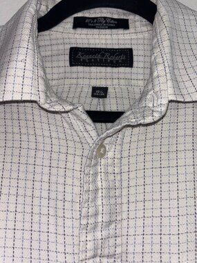 Kenneth Roberts Platinum Button Up Shirt Mens White Blue Grid 15.5 34/35 Busines